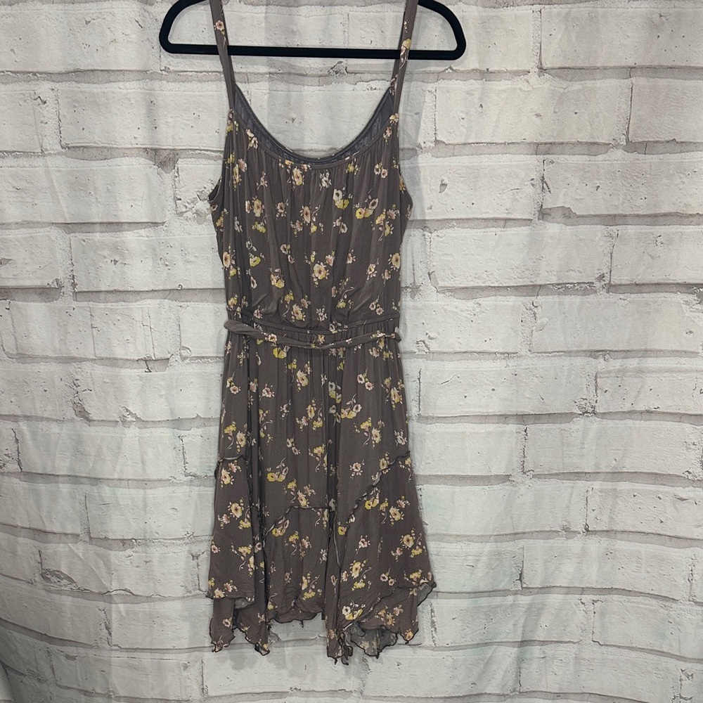 LC Lauren Conrad Asymmetrical Dress in Gray with Floral Design